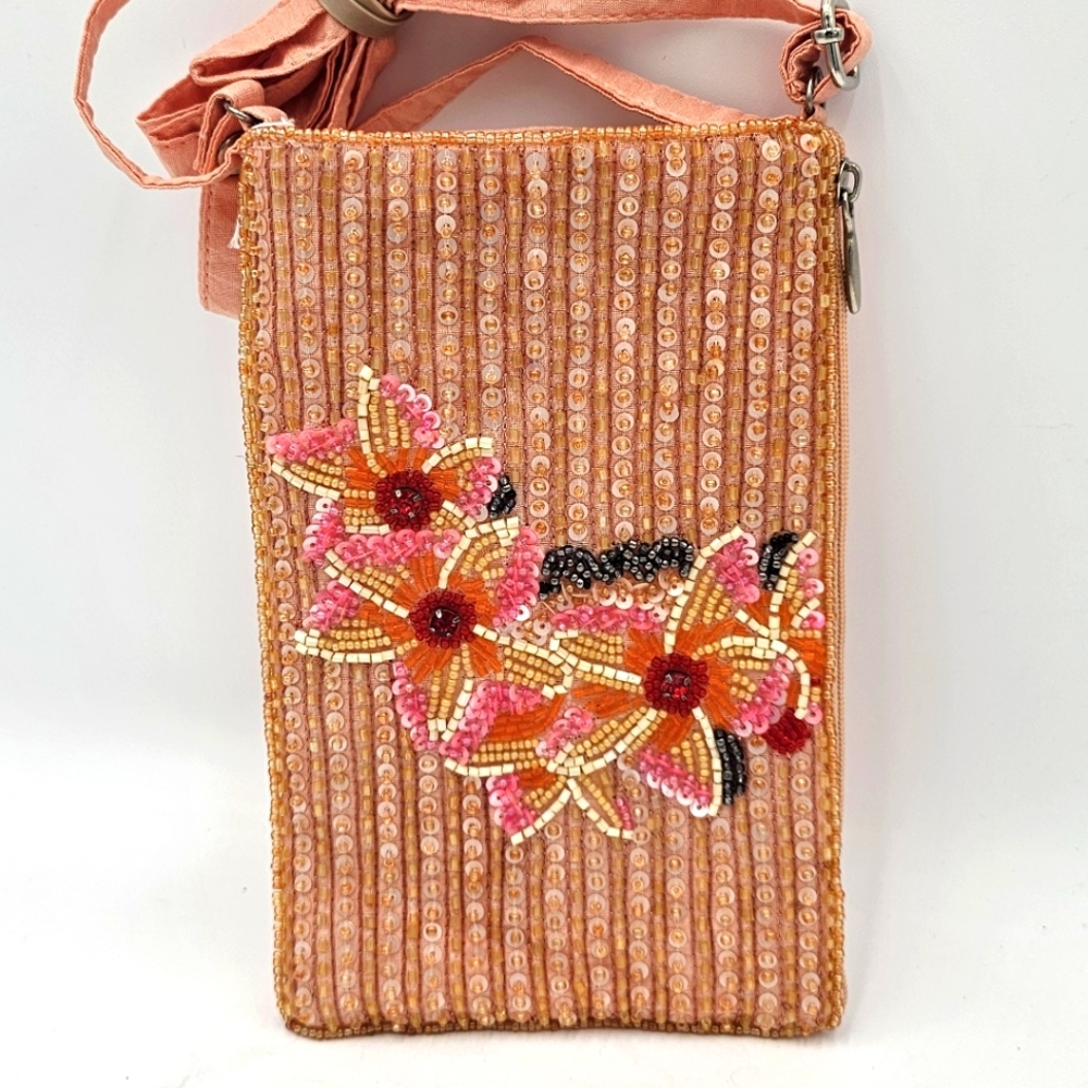 Bamboo Trading Company Peach Purse With Flowers